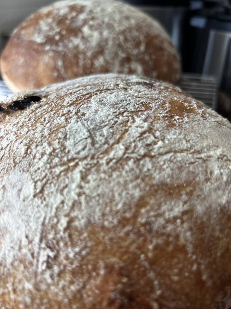 Photo of two round loaves of bread (boules).